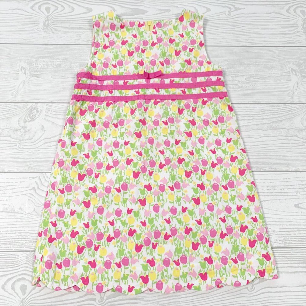 Lilly Pulitzer Pink, Green & Yellow Tulip Print Sleeveless Dress